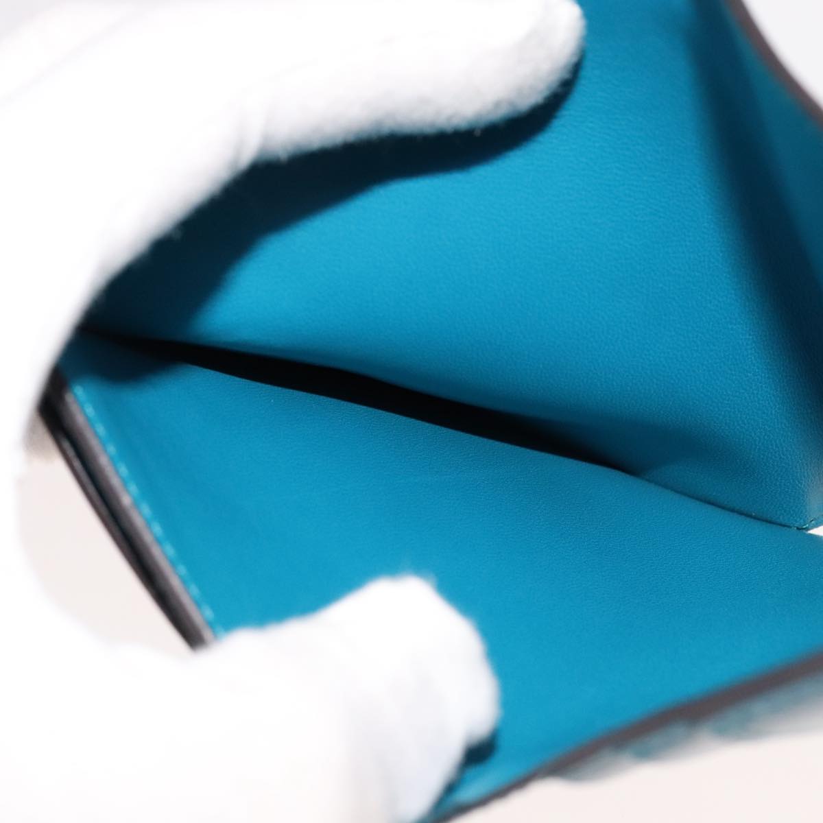 HERMES Bearn Compact Wallet Leather Blue Auth 108926