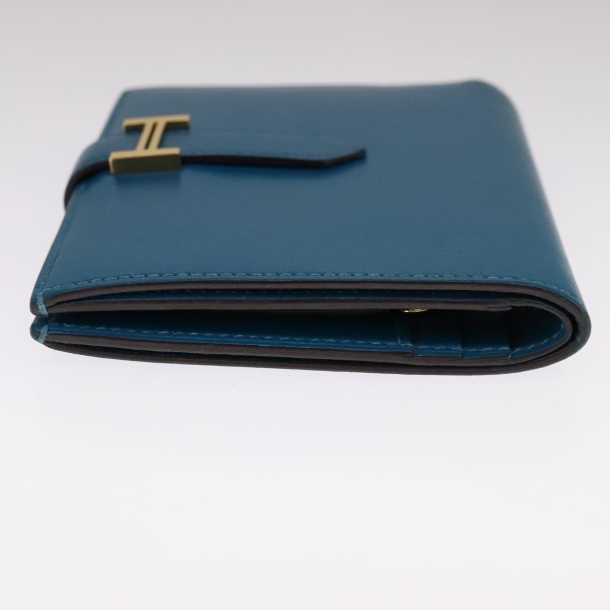 HERMES Bearn Compact Wallet Leather Blue Auth 108926