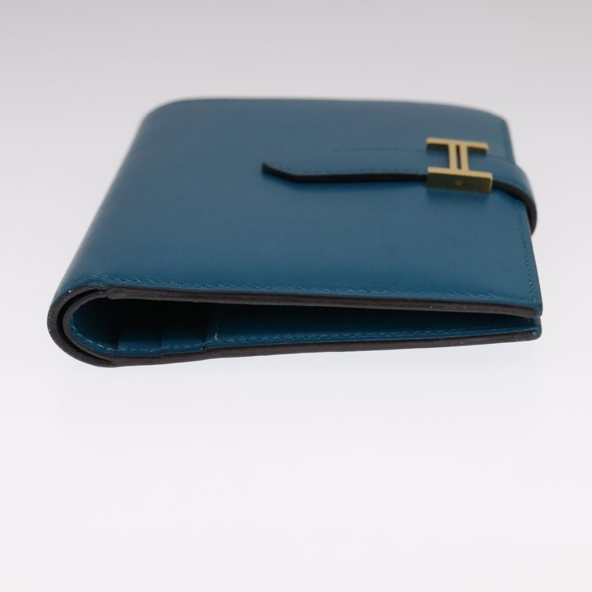 HERMES Bearn Compact Wallet Leather Blue Auth 108926