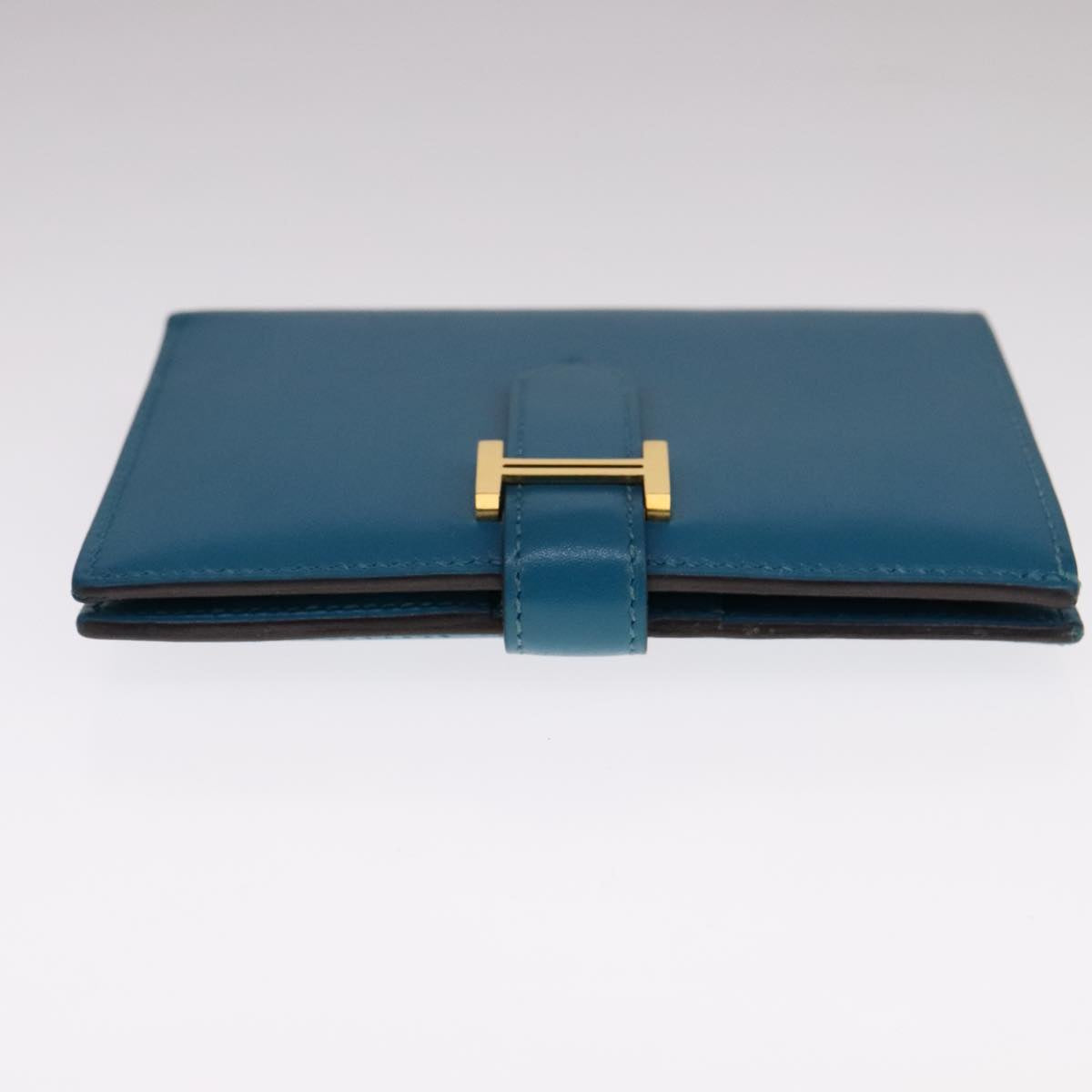 HERMES Bearn Compact Wallet Leather Blue Auth 108926