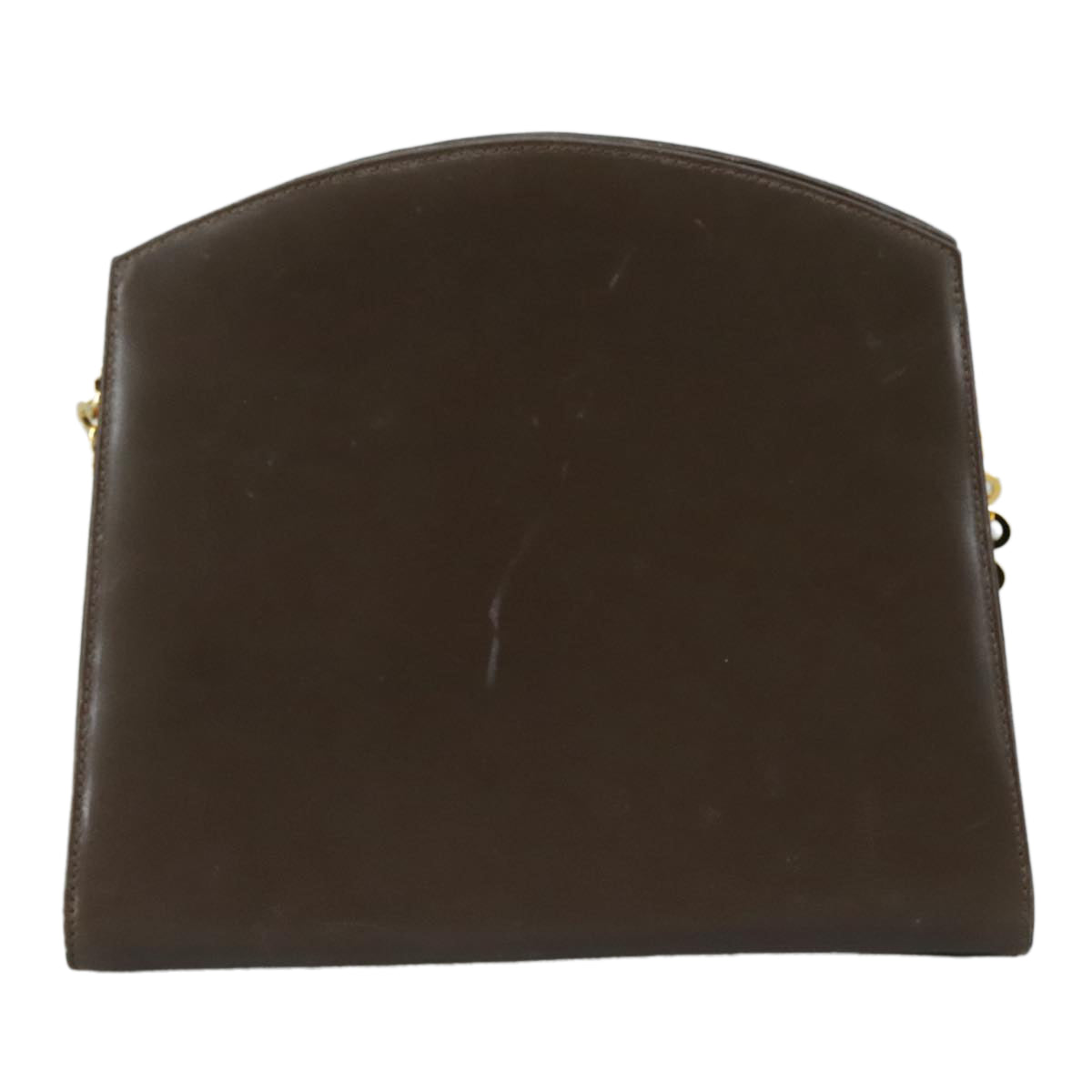 Salvatore Ferragamo Chain Shoulder Bag Leather Brown Gold Auth 108953