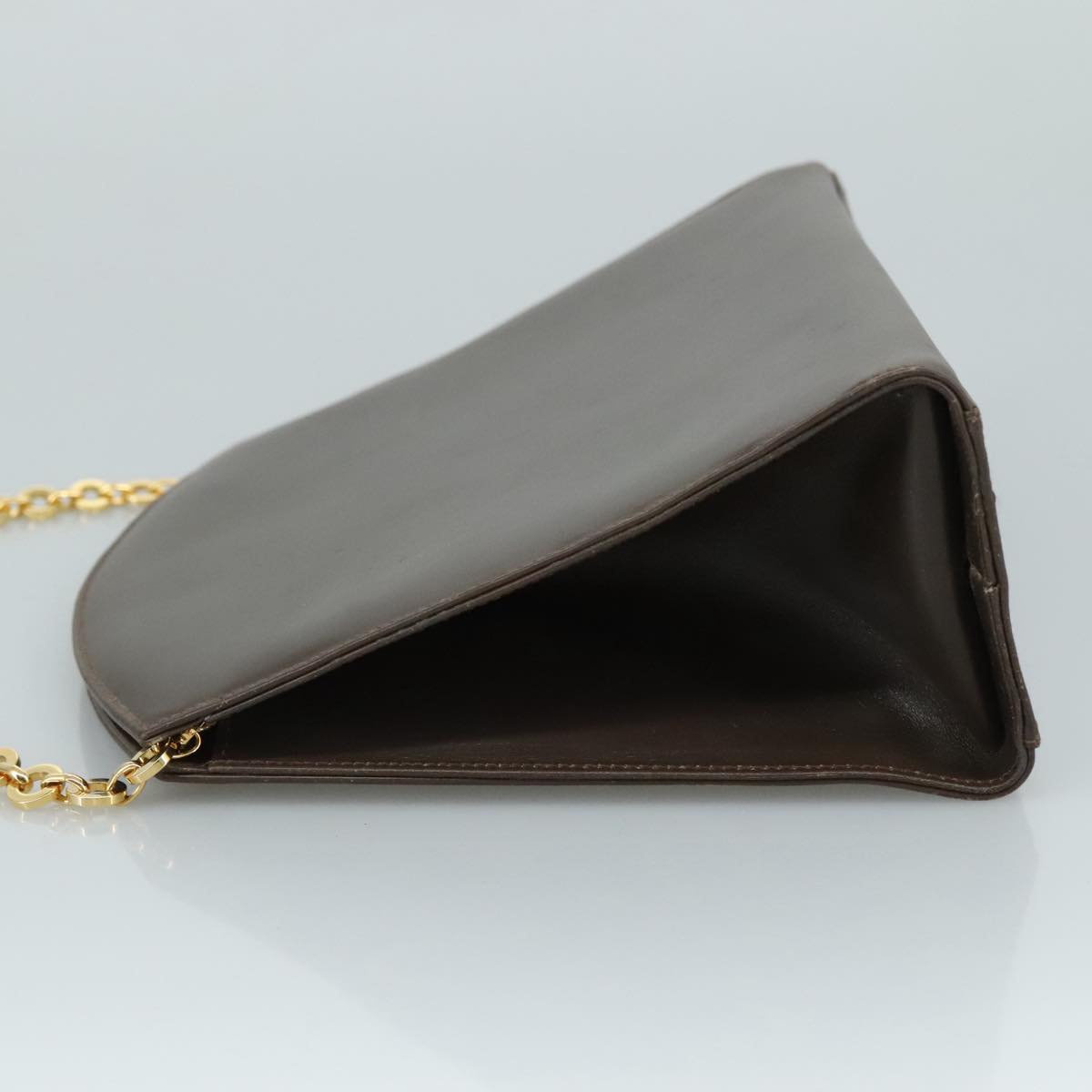 Salvatore Ferragamo Chain Shoulder Bag Leather Brown Gold Auth 108953