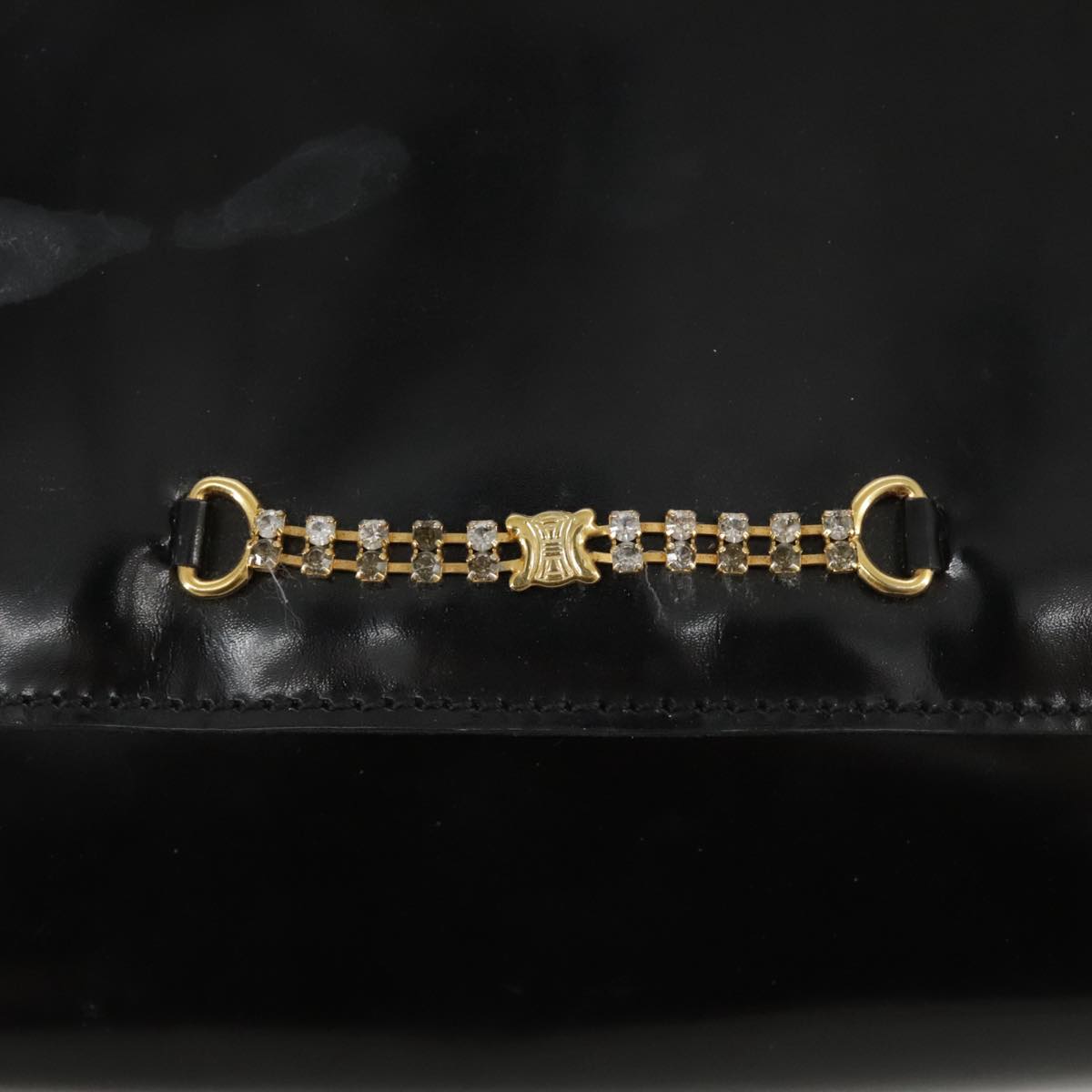 CELINE Chain Shoulder Bag Patent leather Black Auth 108958