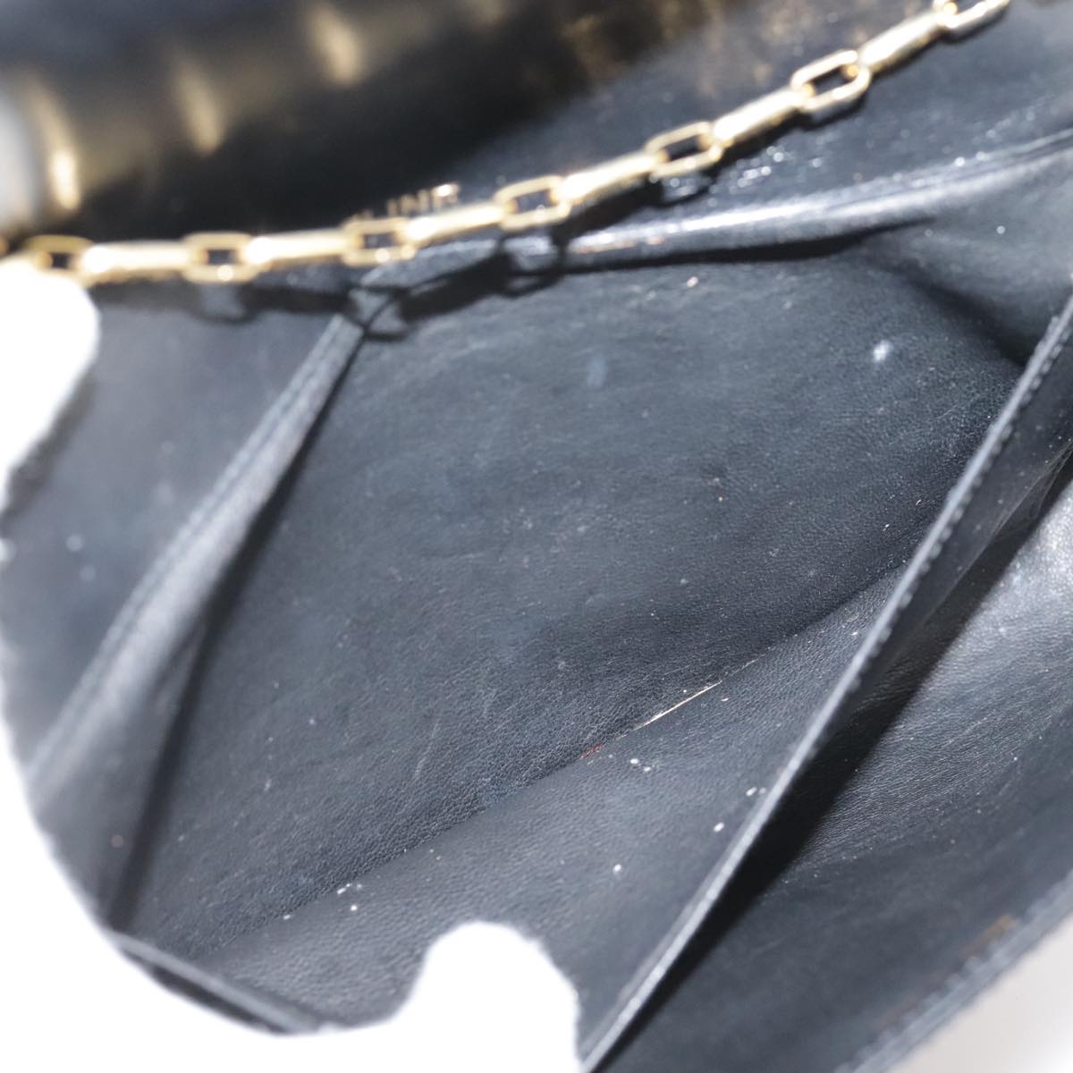 CELINE Chain Shoulder Bag Patent leather Black Auth 108958