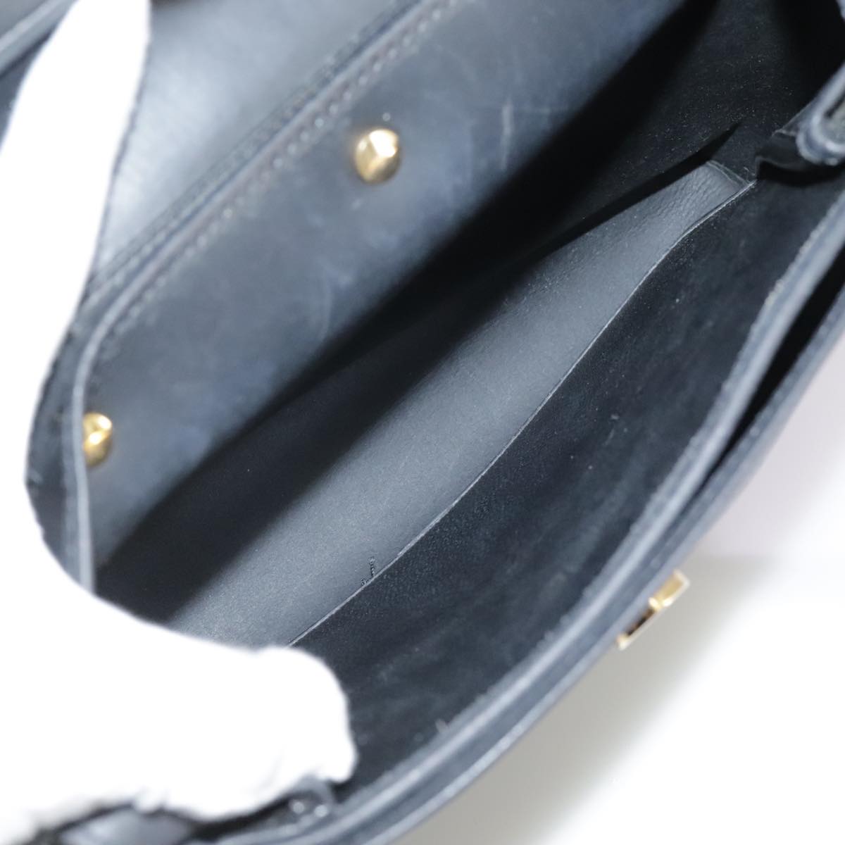 Christian Dior Honeycomb Canvas Shoulder Bag PVC Leather Black Gold Auth 109067