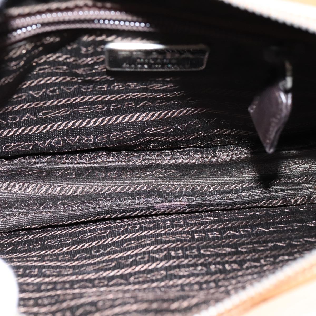 PRADA Shoulder Bag Leather Beige Silver Auth 109082