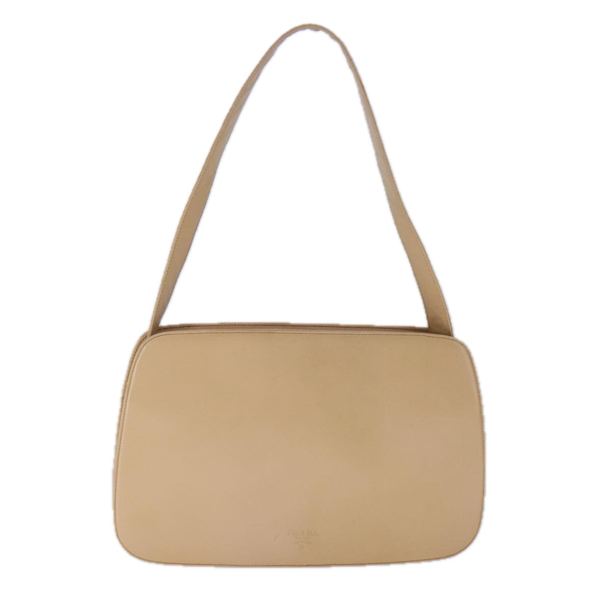 PRADA Shoulder Bag Leather Beige Silver Auth 109082