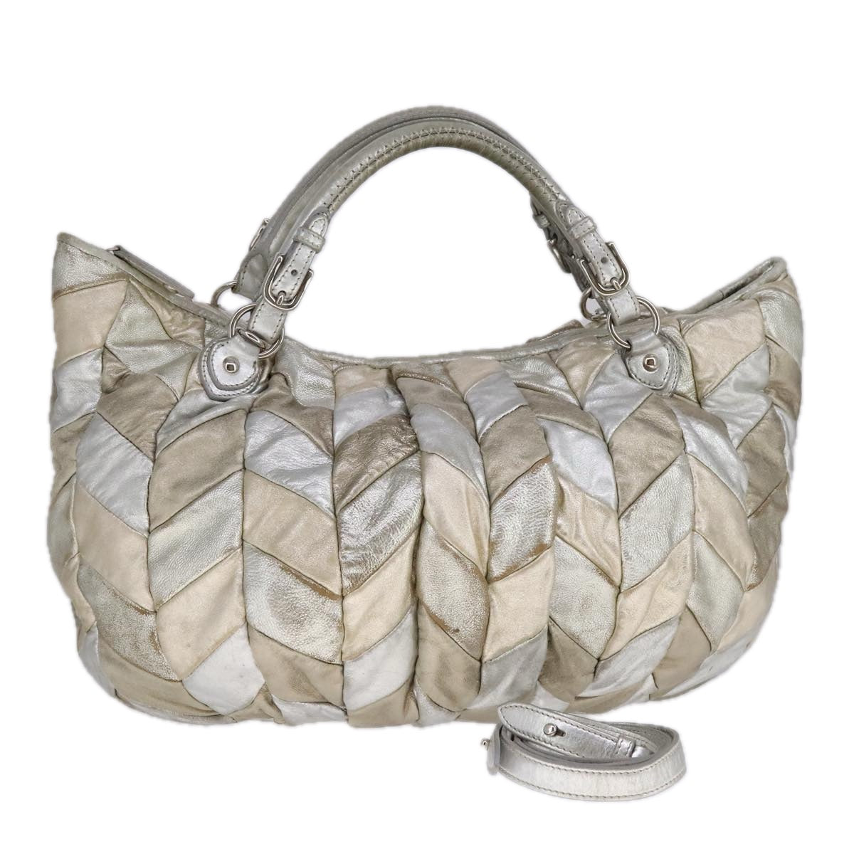 Miu Miu Tote Bag Leather 2way Silver Auth 109096