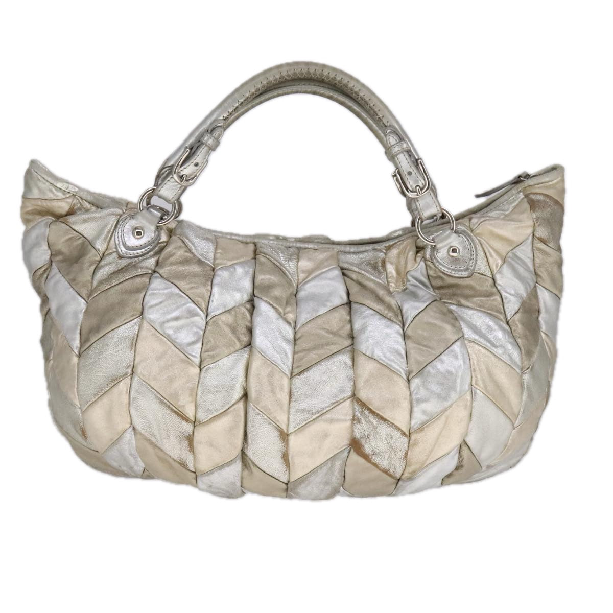 Miu Miu Tote Bag Leather 2way Silver Auth 109096