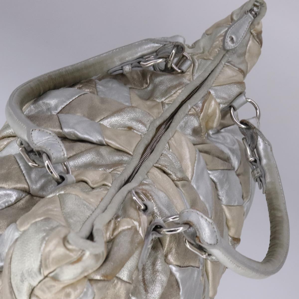 Miu Miu Tote Bag Leather 2way Silver Auth 109096