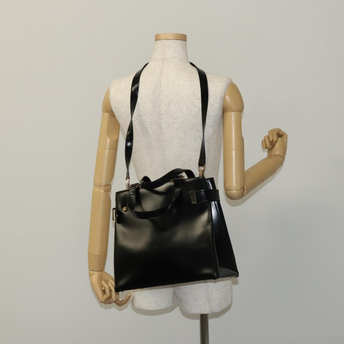 GUCCI Hand Bag Leather 2way Black Gold 000 2046 0562 Auth 109217