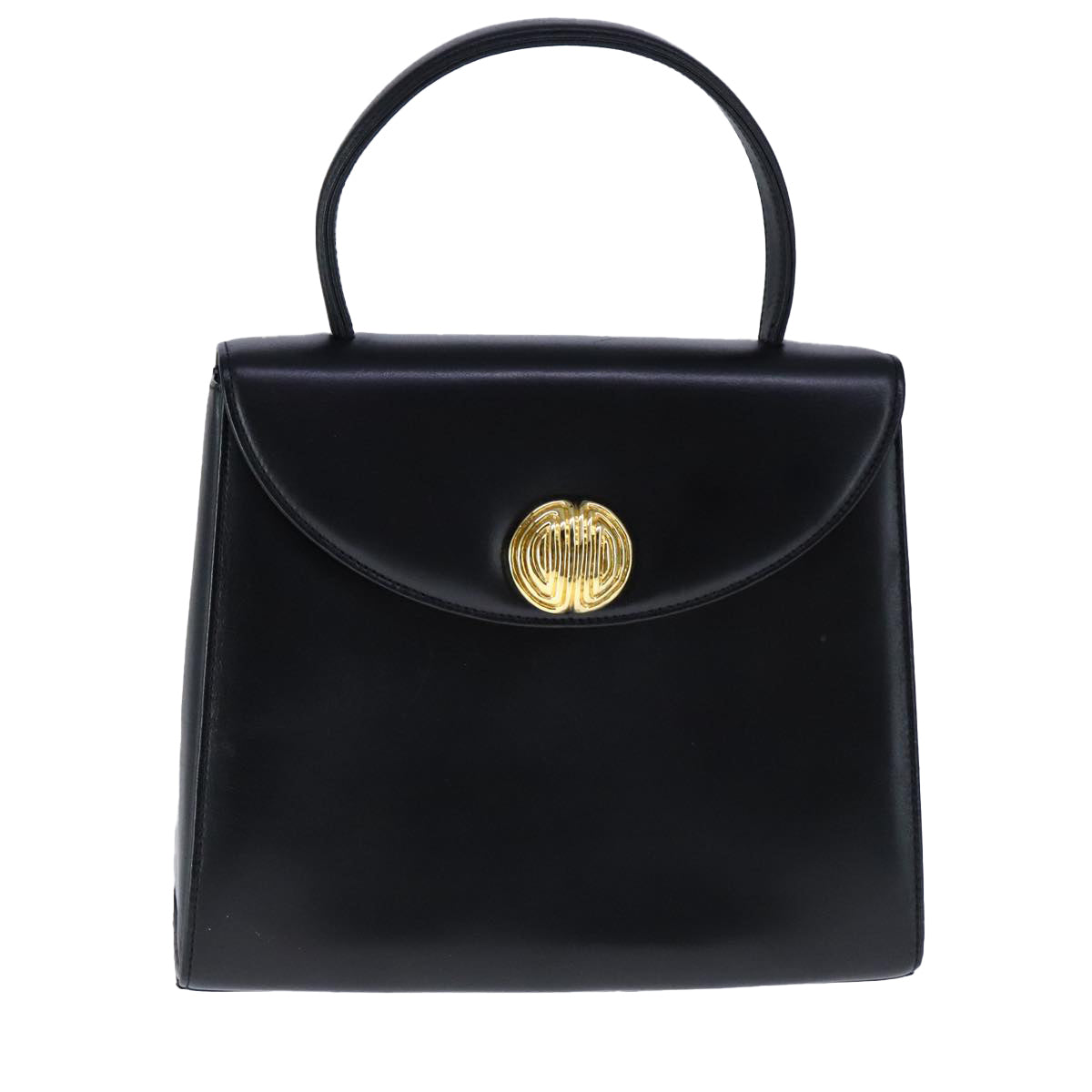GIVENCHY Hand Bag Leather Black Gold Auth 109282