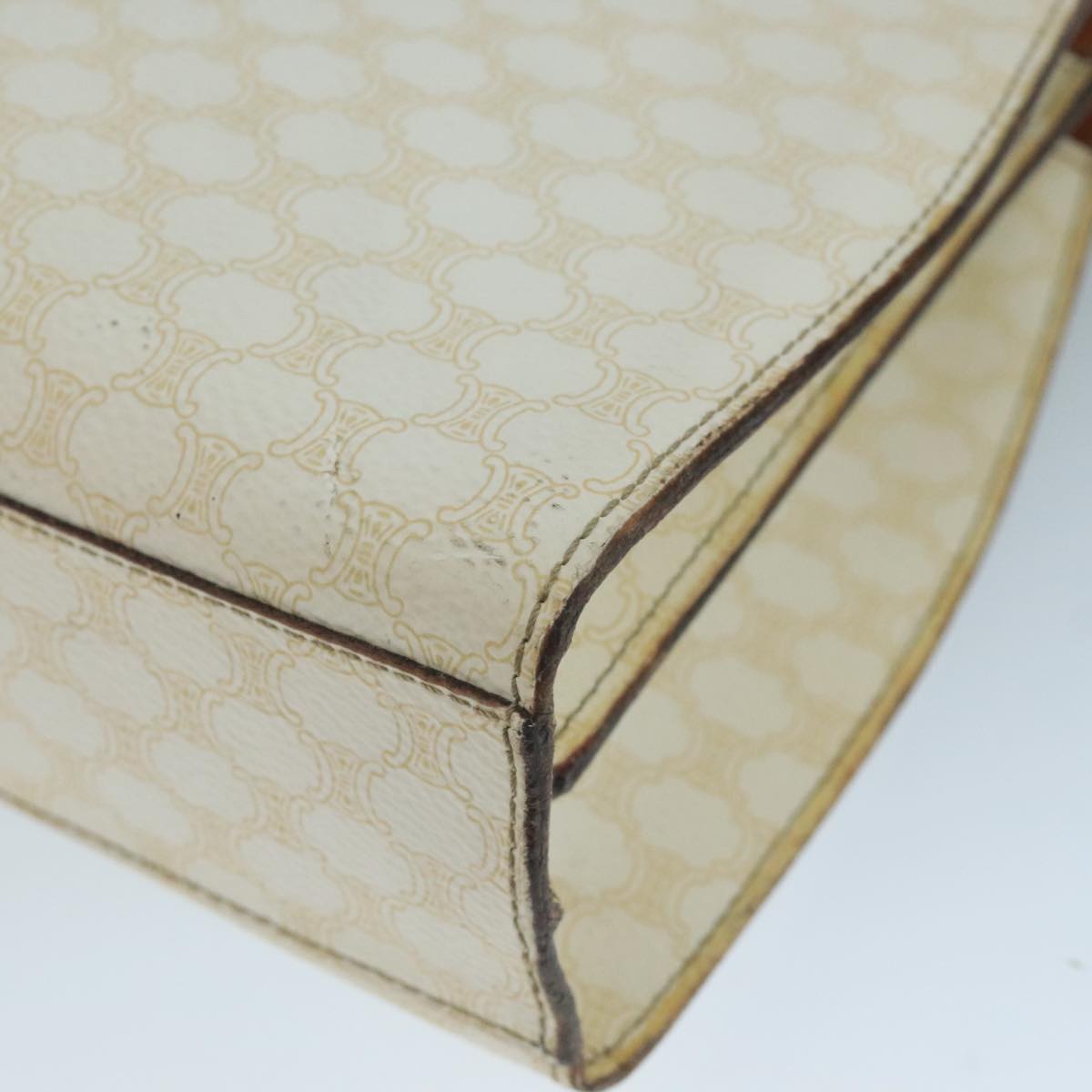 CELINE Macadam Canvas Hand Bag PVC Leather White Gold Auth 109369