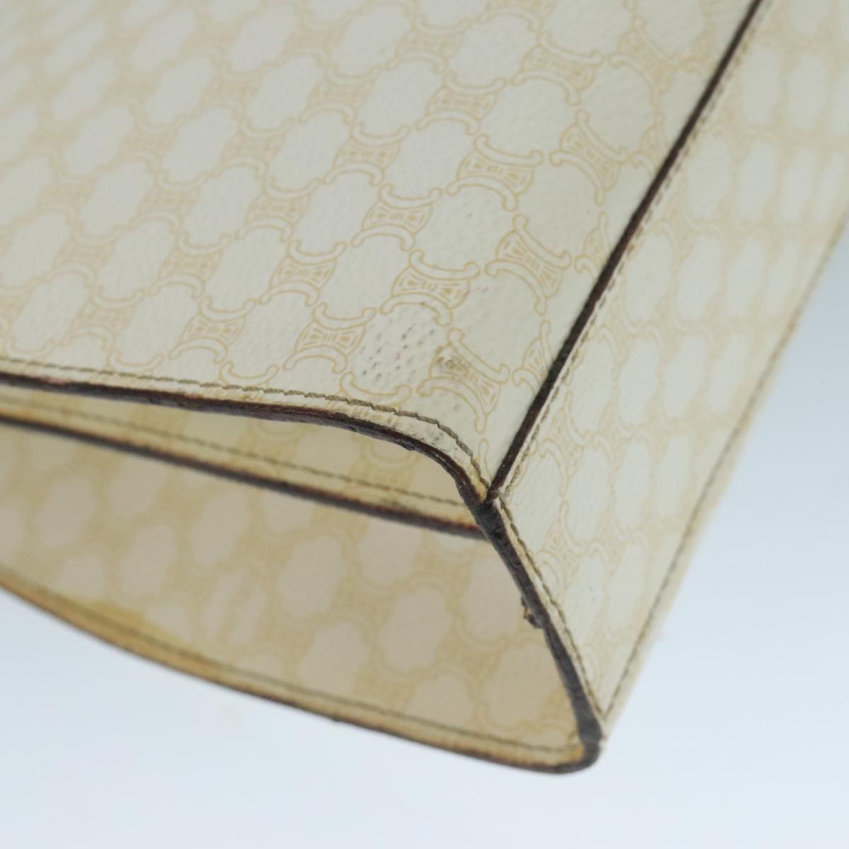 CELINE Macadam Canvas Hand Bag PVC Leather White Gold Auth 109369