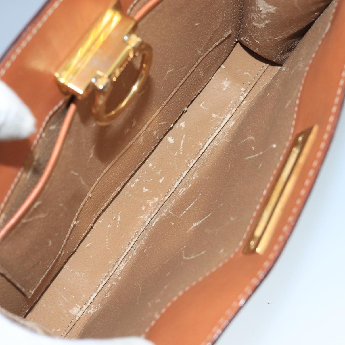 CELINE Macadam Canvas Hand Bag PVC Leather White Gold Auth 109369