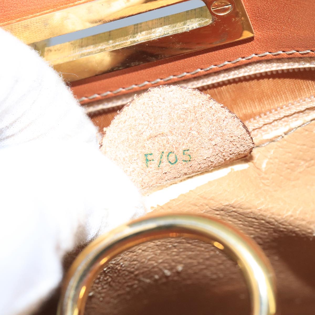 CELINE Macadam Canvas Hand Bag PVC Leather White Gold Auth 109369