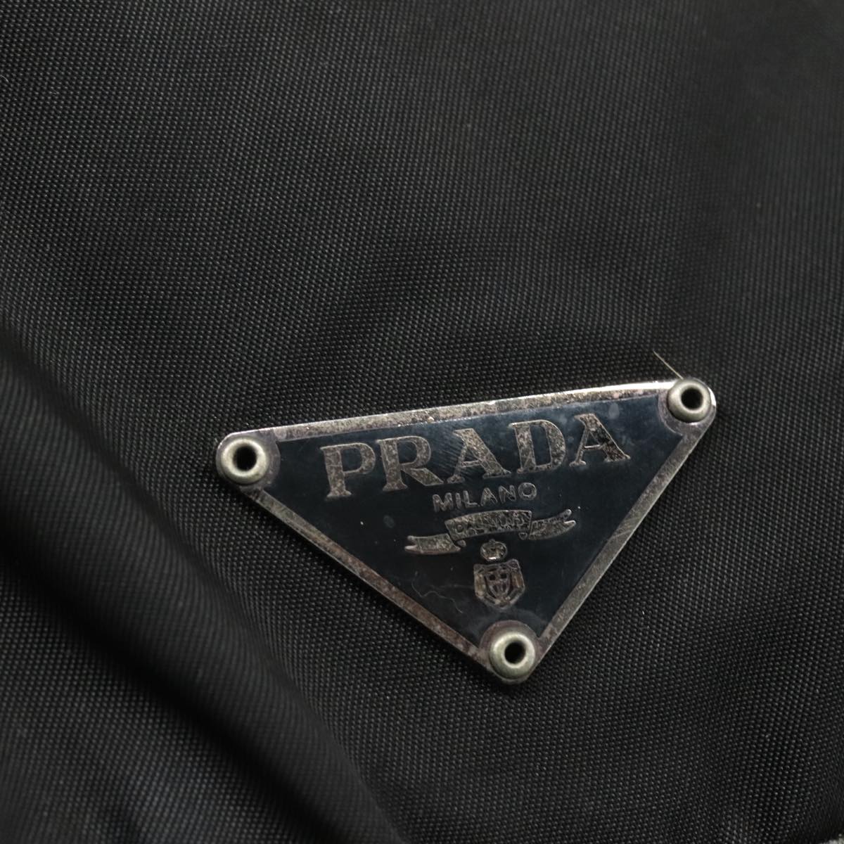 PRADA Shoulder Bag Nylon Black Silver Auth 109422