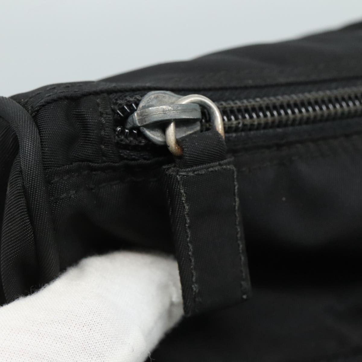 PRADA Shoulder Bag Nylon Black Silver Auth 109422