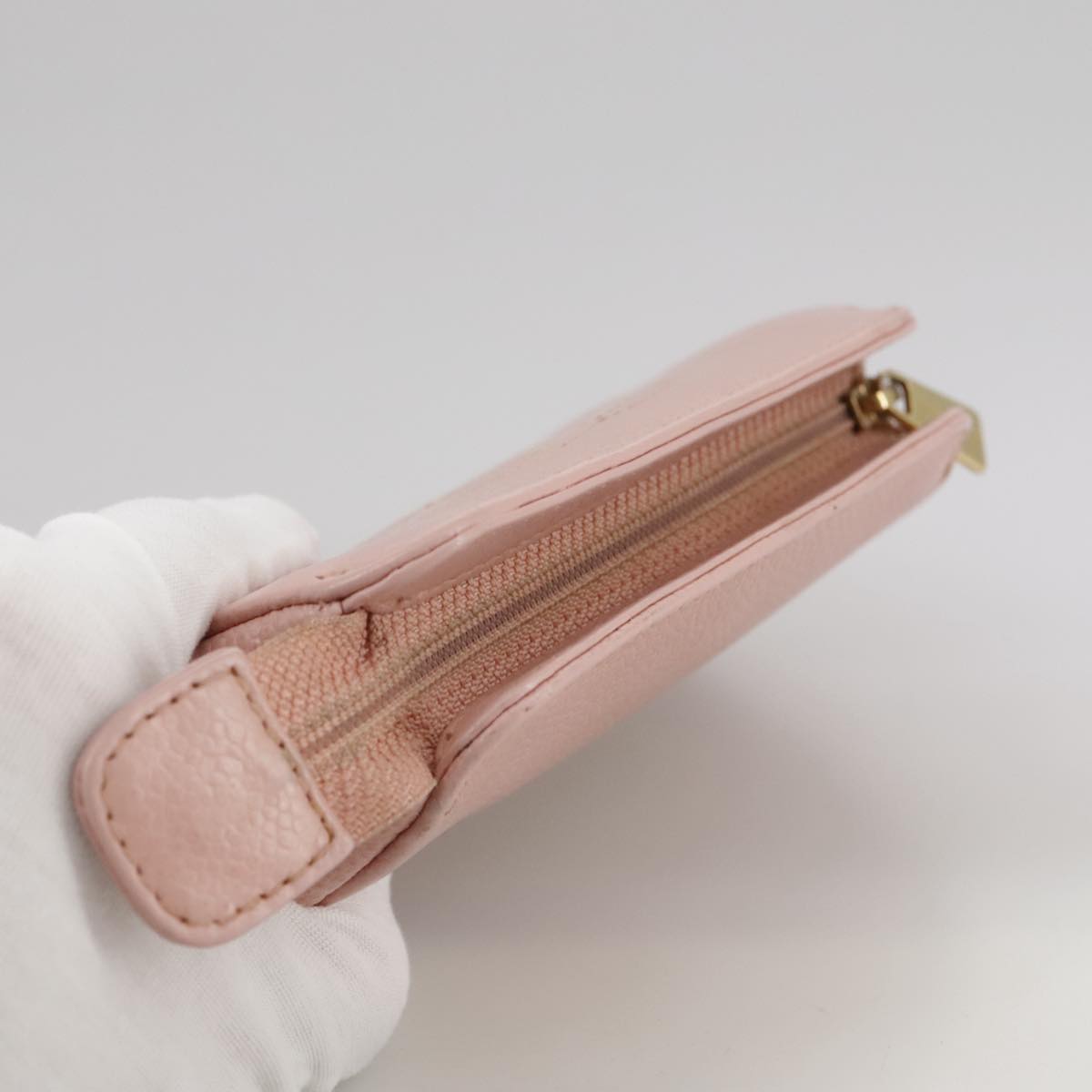 CHANEL COCO Mark Pouch Caviar Skin Pink Gold CC Auth 109423