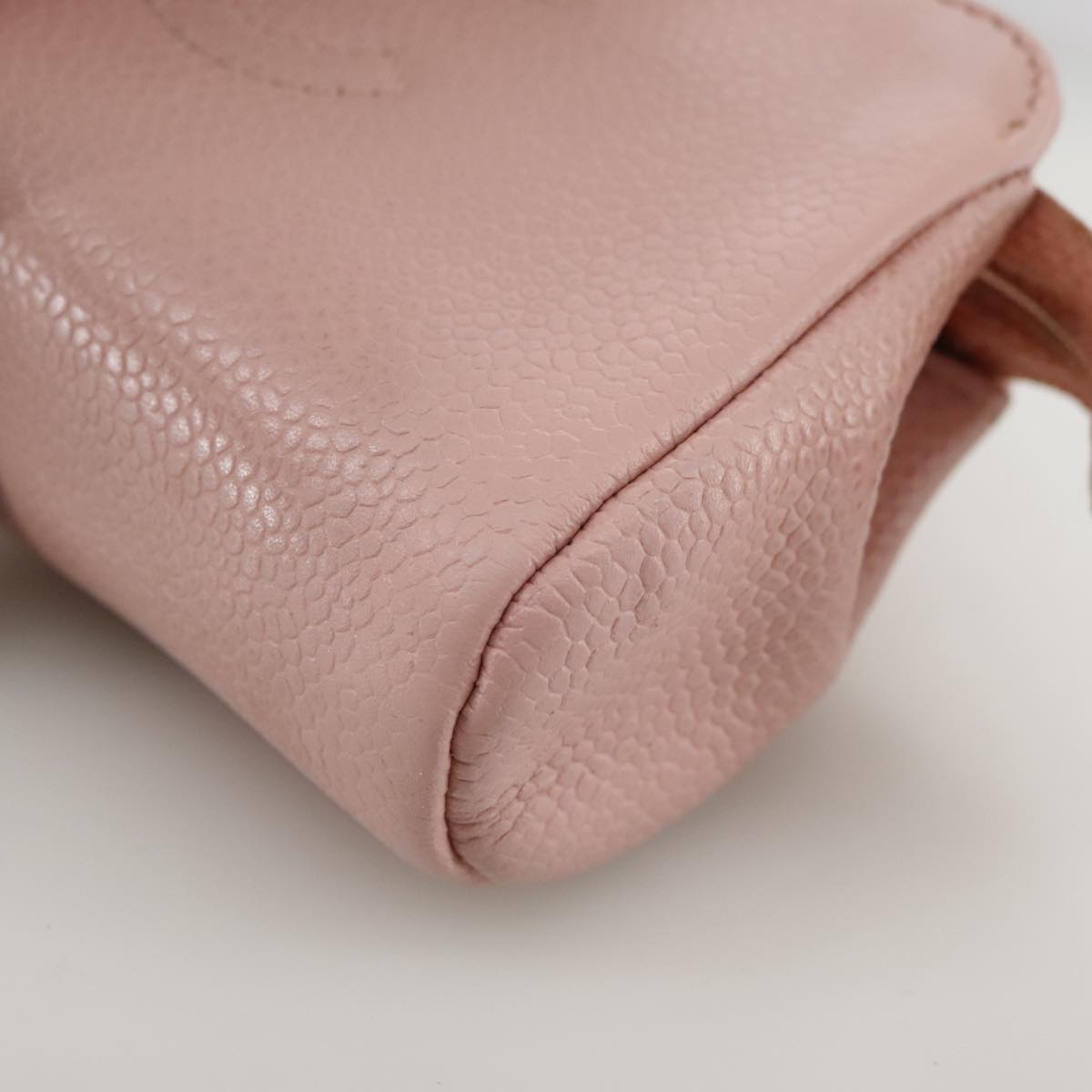 CHANEL COCO Mark Pouch Caviar Skin Pink Gold CC Auth 109423
