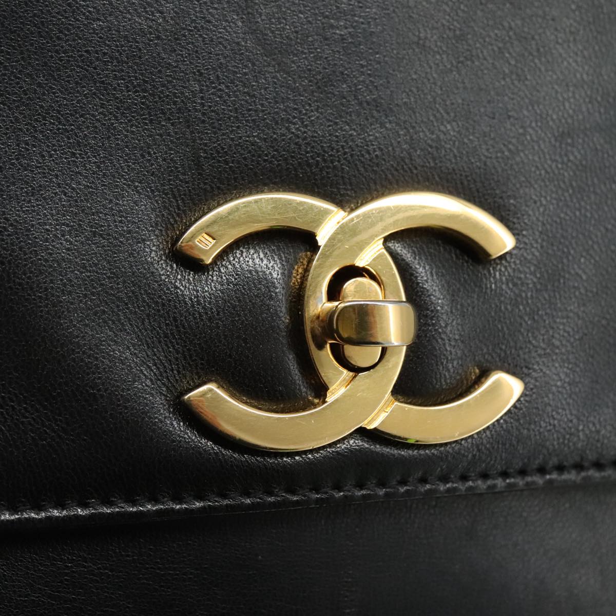 CHANEL COCO Mark Chain Shoulder Bag Lamb Skin Black Gold CC Auth 109490