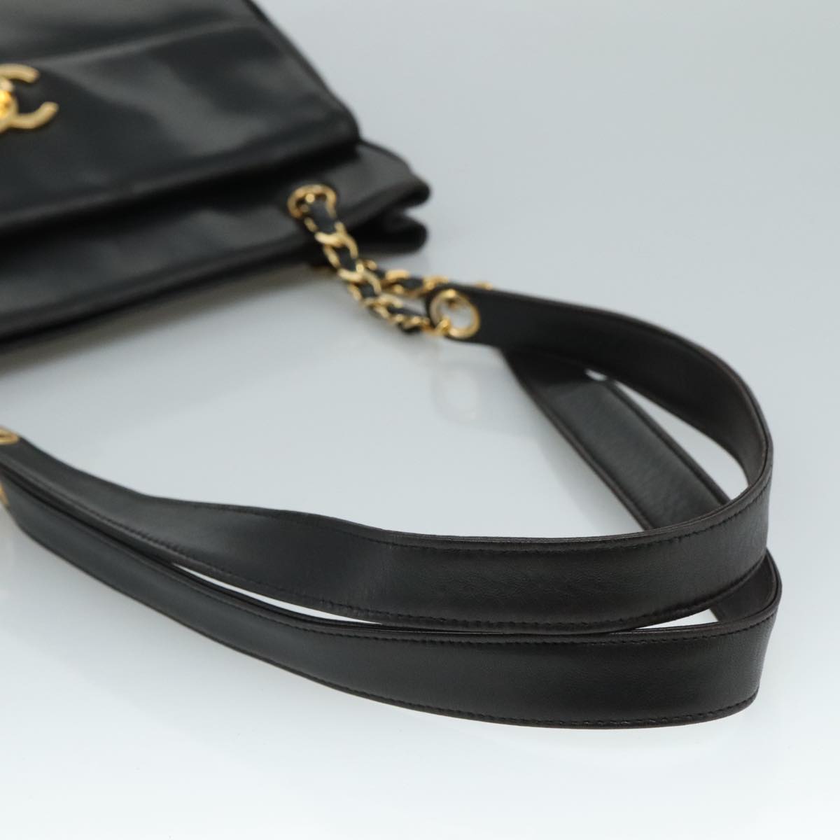 CHANEL COCO Mark Chain Shoulder Bag Lamb Skin Black Gold CC Auth 109490