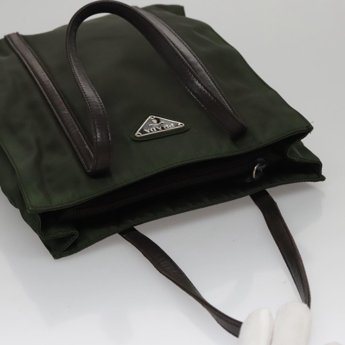 PRADA Hand Bag Nylon Khaki Auth 109677