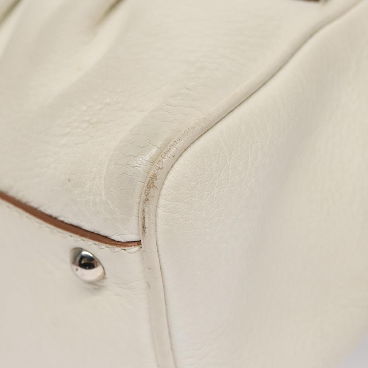 Salvatore Ferragamo Gancini Hand Bag Leather White Silver Auth 109712