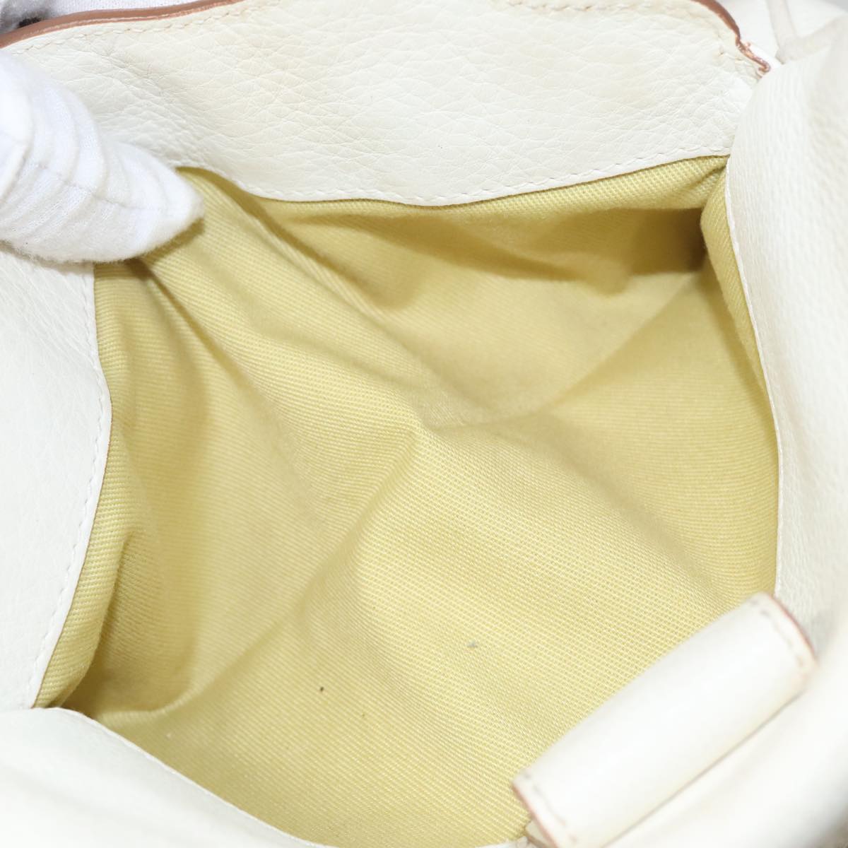 Salvatore Ferragamo Gancini Hand Bag Leather White Silver Auth 109712