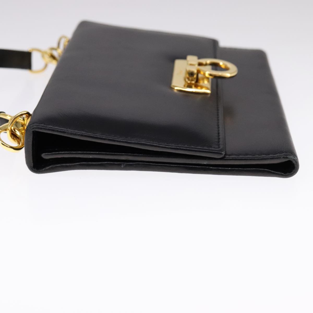 Salvatore Ferragamo Gancini Shoulder Wallet Leather Gold Black Auth 109714