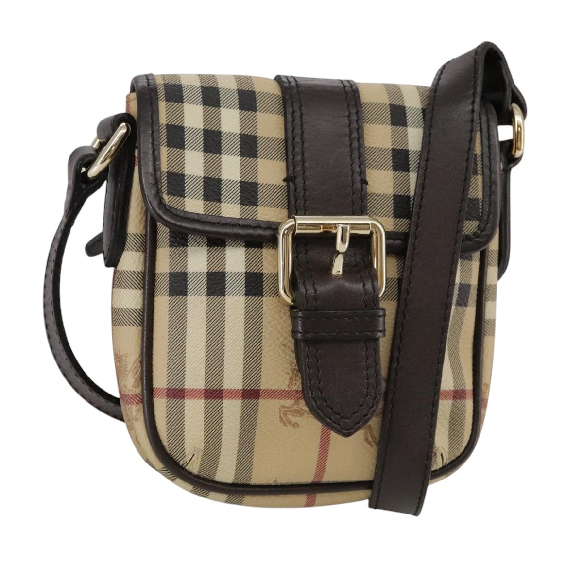 BURBERRY Nova Check Shoulder Bag PVC Leather Beige Auth 109722