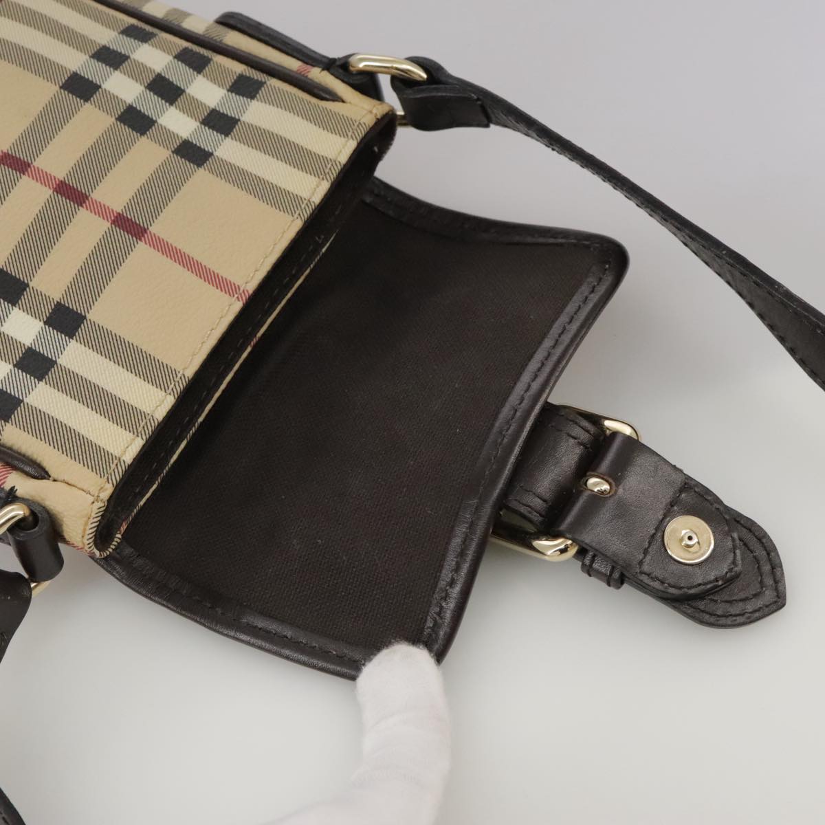 BURBERRY Nova Check Shoulder Bag PVC Leather Beige Auth 109722