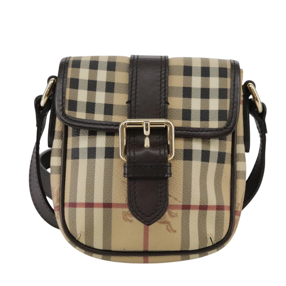 BURBERRY Nova Check Shoulder Bag PVC Leather Beige Auth 109722