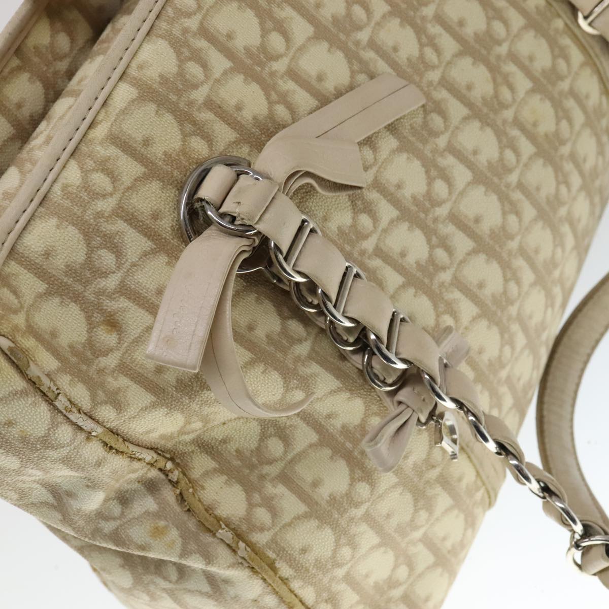 Christian Dior Trotter Canvas Trotter Romantic Bag PVC Beige Silver Auth 109778