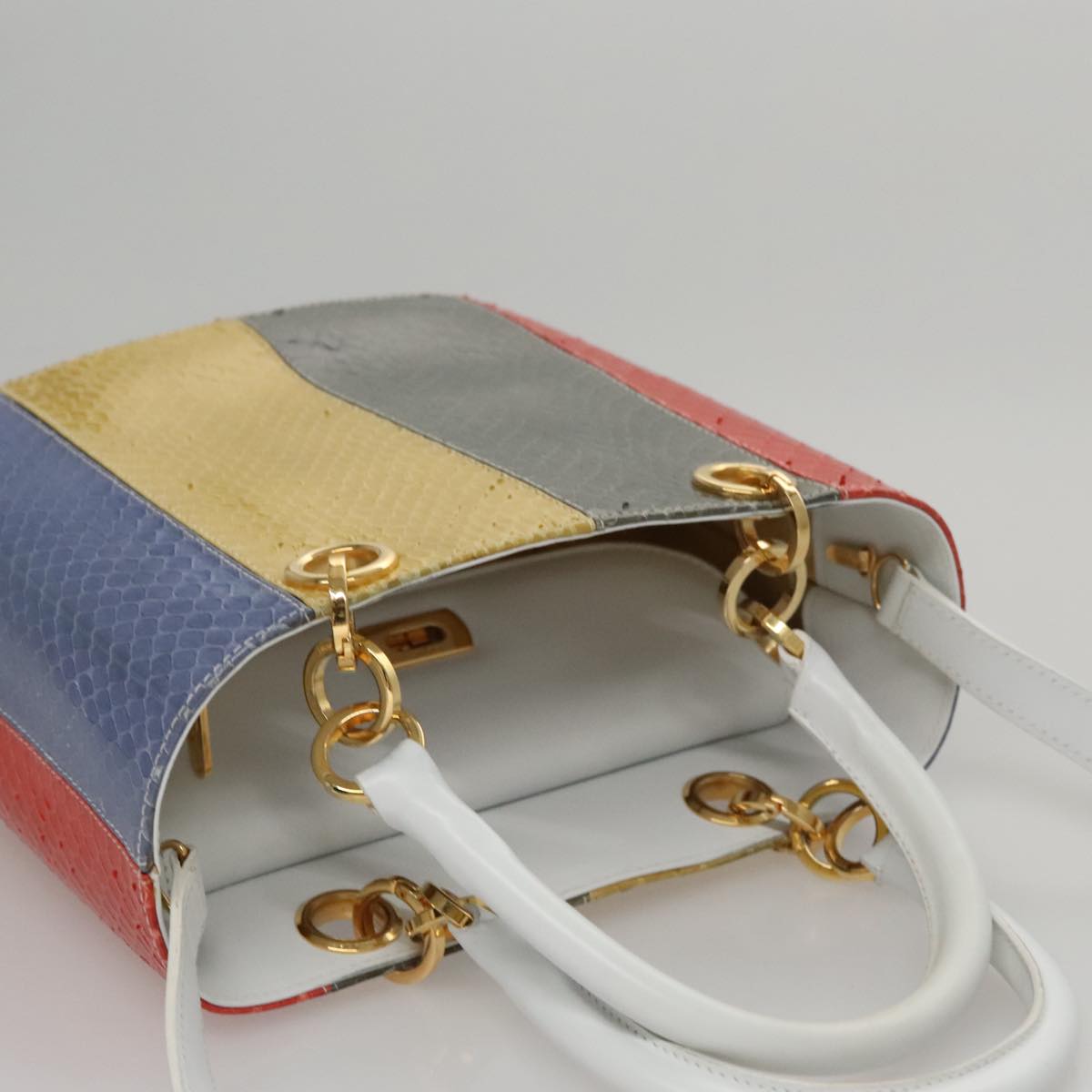 Salvatore Ferragamo Gancini Embossing Bag Leather 2way Multicolor Auth 109792V