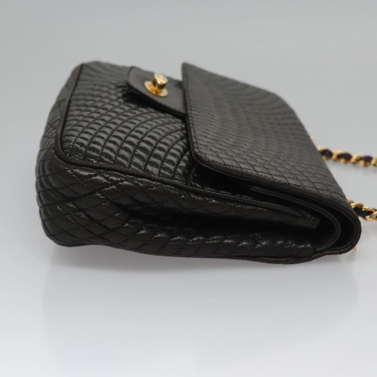 BALLY Quilted Chain Shoulder Bag Leather Black Auth 109809