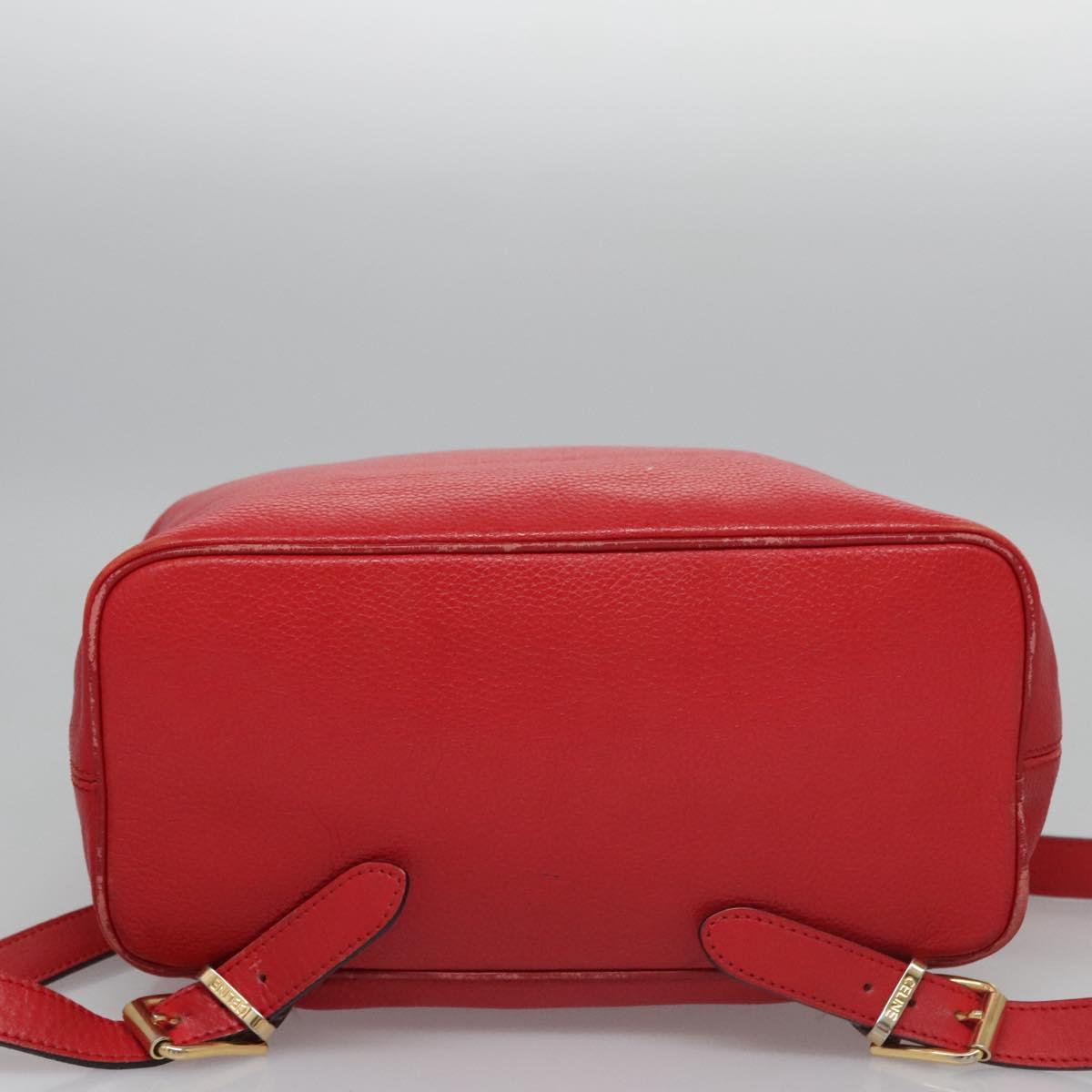 CELINE Backpack Leather Red Gold Auth 109813