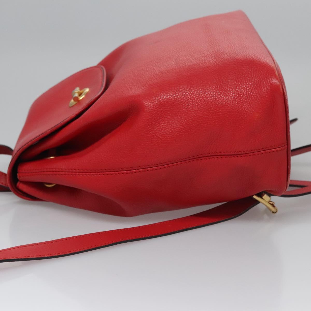 CELINE Backpack Leather Red Gold Auth 109813
