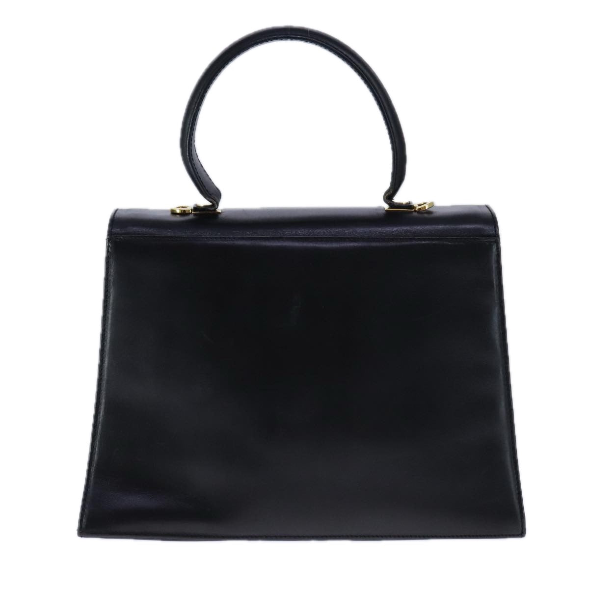 Salvatore Ferragamo Gancini Hand Bag Leather 2way Black Gold Auth 109838