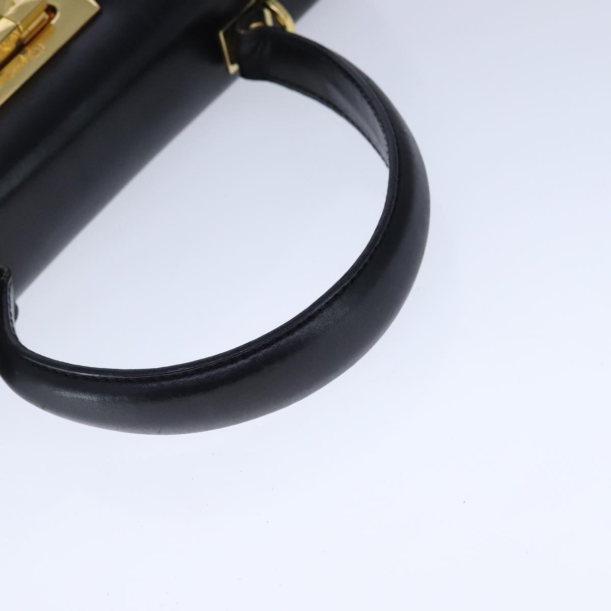 Salvatore Ferragamo Gancini Hand Bag Leather 2way Black Gold Auth 109838