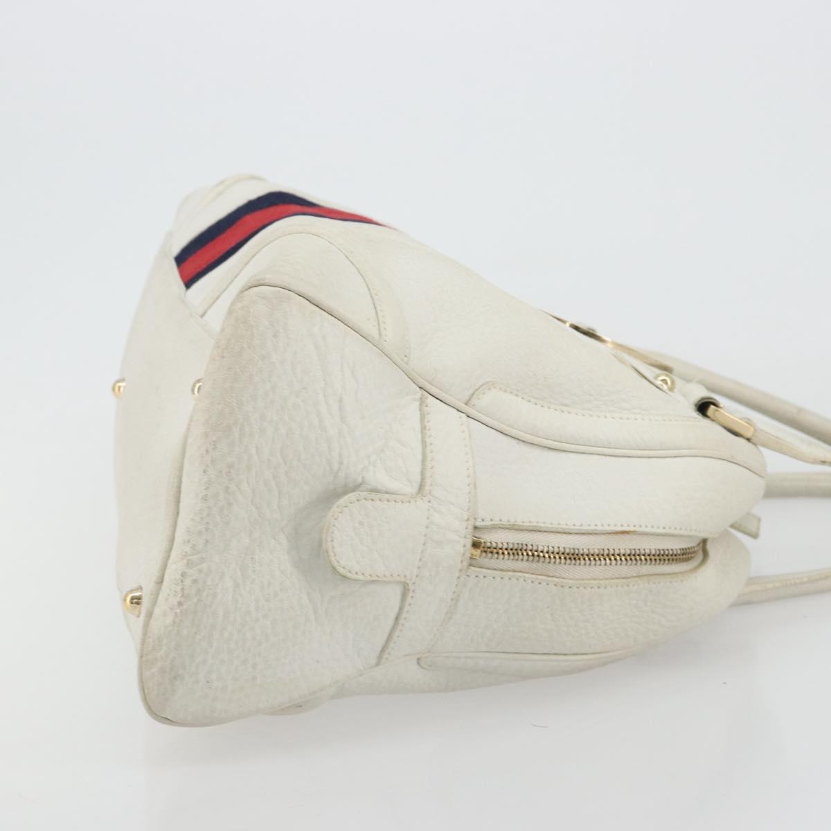 GUCCI Sherry Line Hand Bag Leather White Red Navy Auth 109855