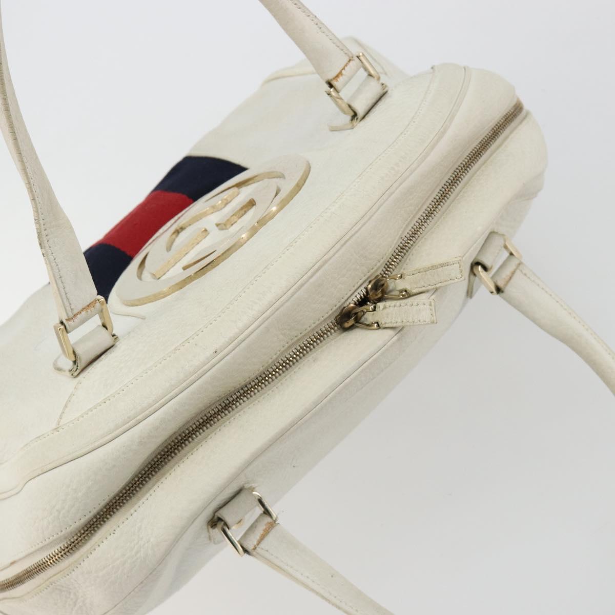 GUCCI Sherry Line Hand Bag Leather White Red Navy Auth 109855