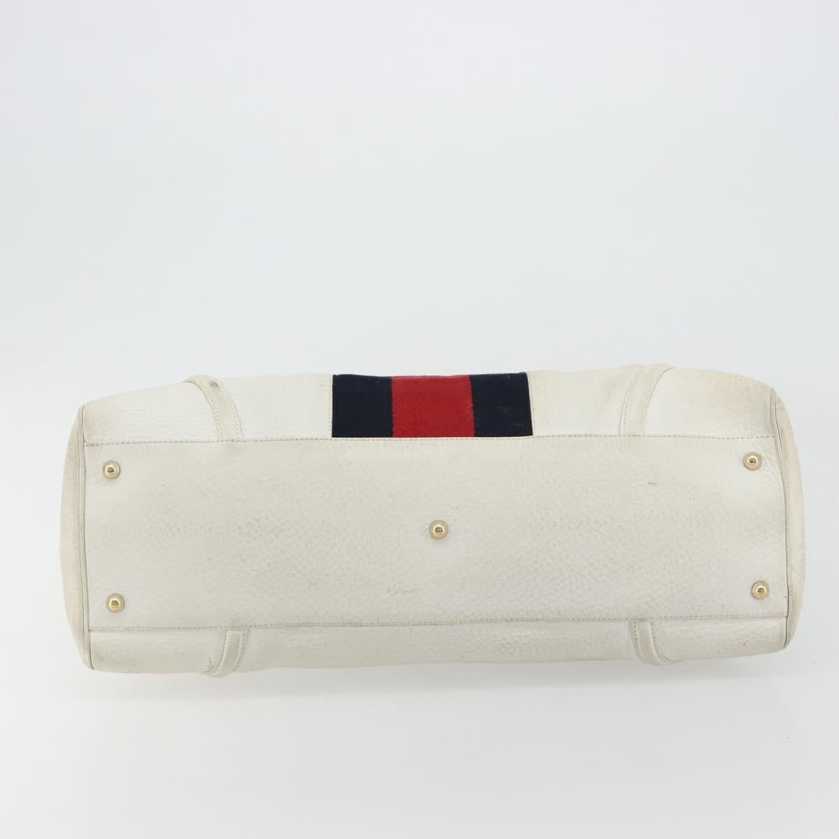GUCCI Sherry Line Hand Bag Leather White Red Navy Auth 109855