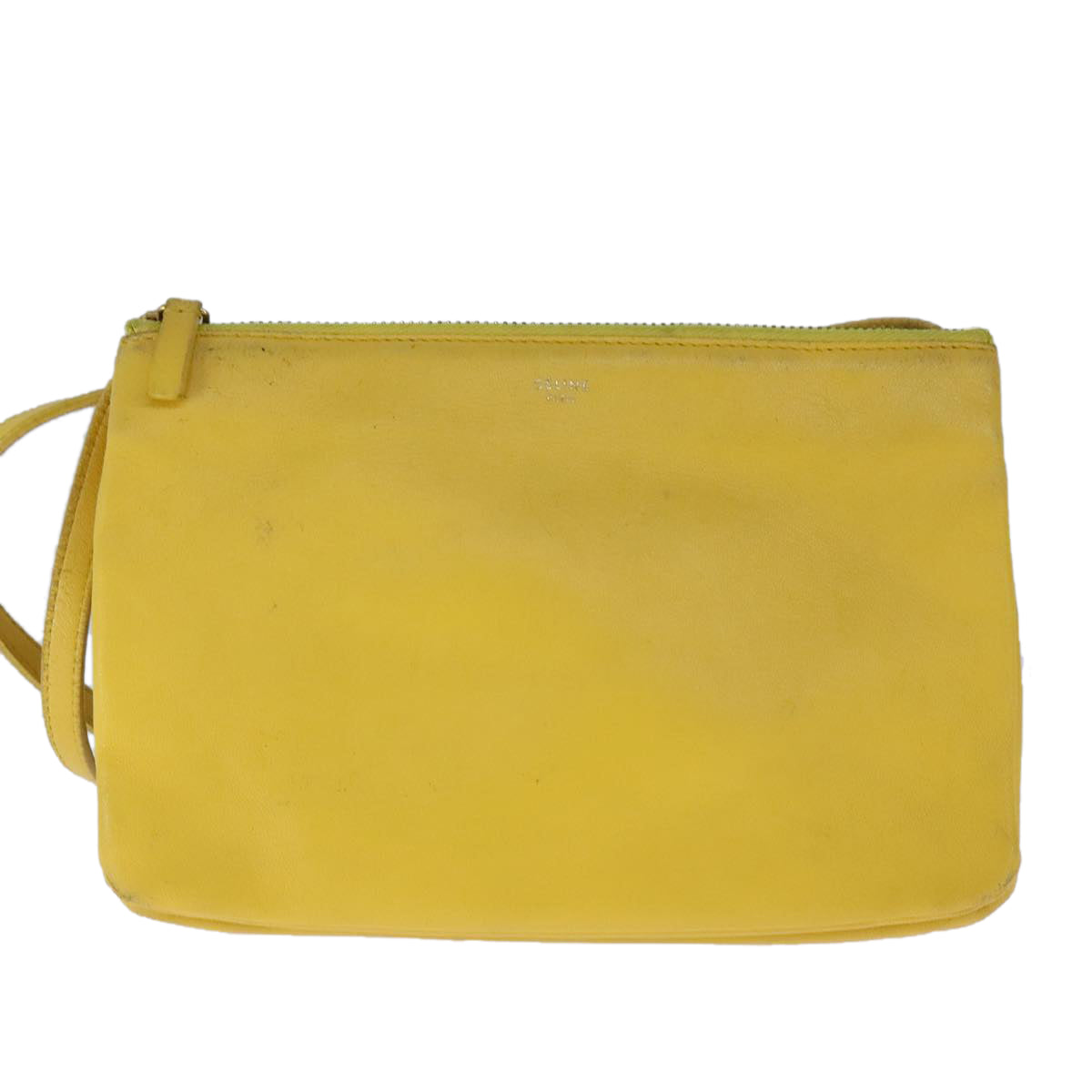 CELINE Trio Shoulder Bag Leather Yellow Gold Auth 109899