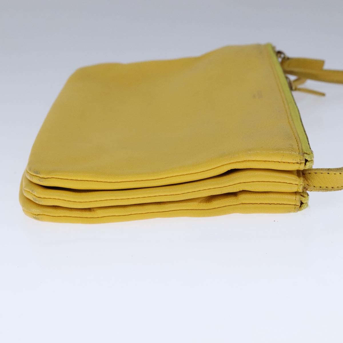 CELINE Trio Shoulder Bag Leather Yellow Gold Auth 109899