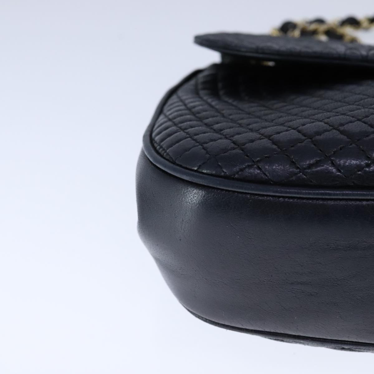 BALLY Chain Shoulder Bag Leather Black Gold Auth 109900