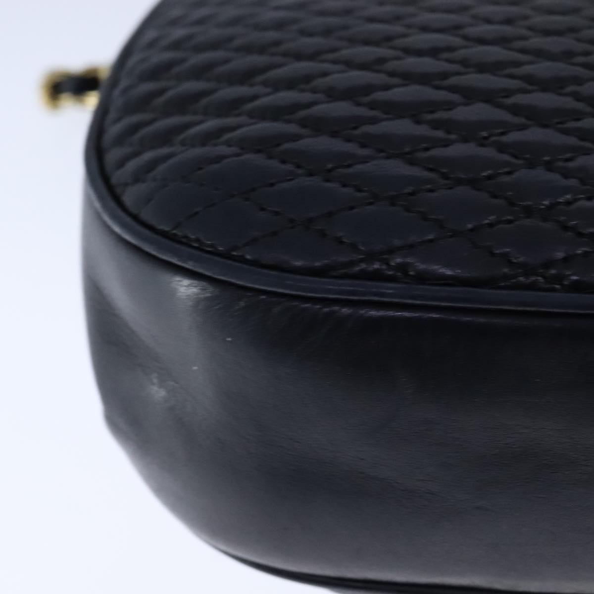 BALLY Chain Shoulder Bag Leather Black Gold Auth 109900