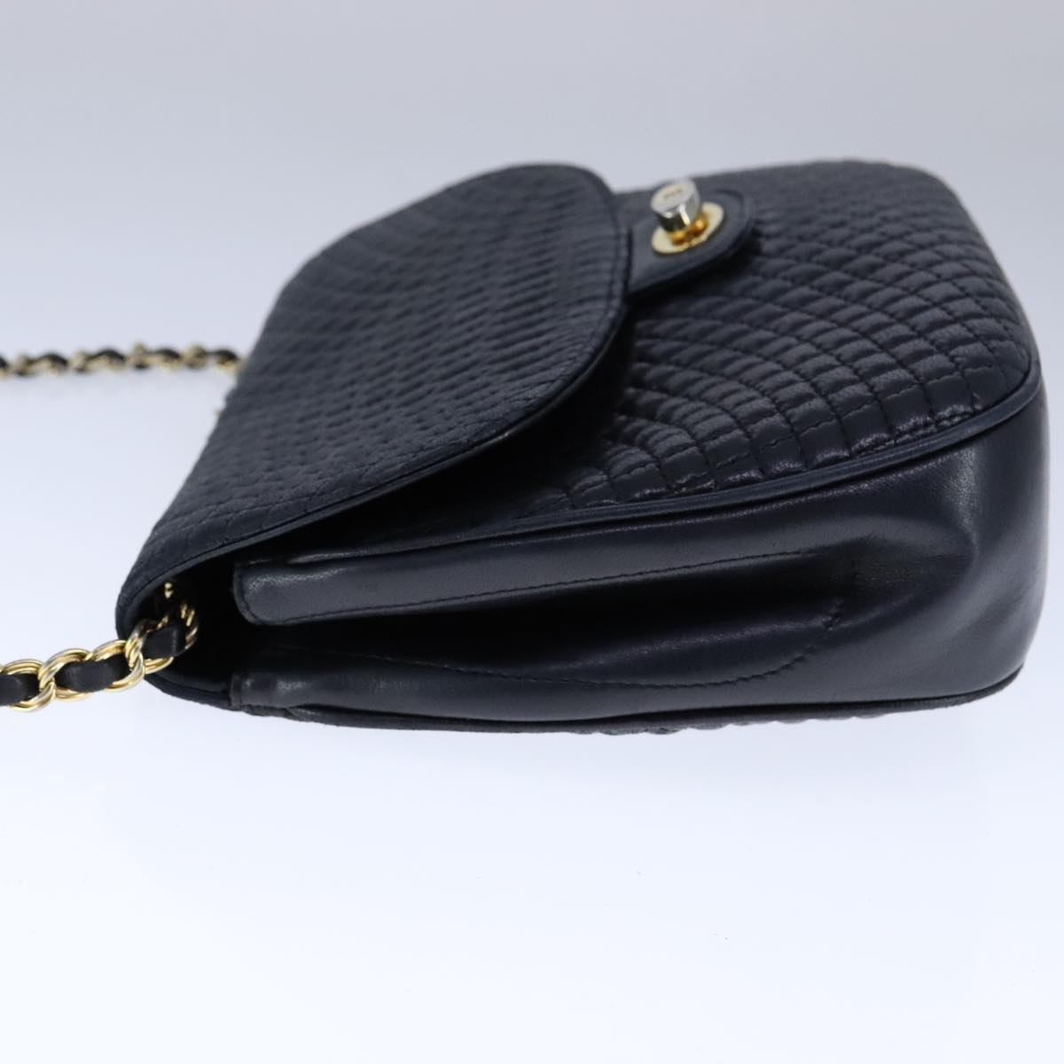 BALLY Chain Shoulder Bag Leather Black Gold Auth 109900