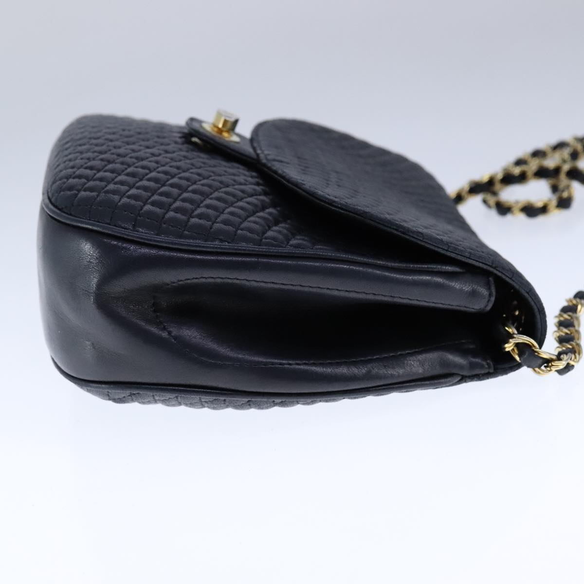 BALLY Chain Shoulder Bag Leather Black Gold Auth 109900