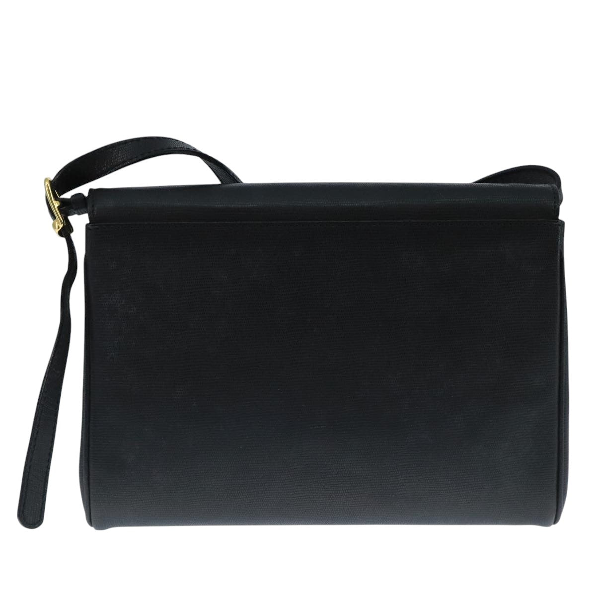 CELINE Shoulder Bag Leather Black Gold Auth 109904